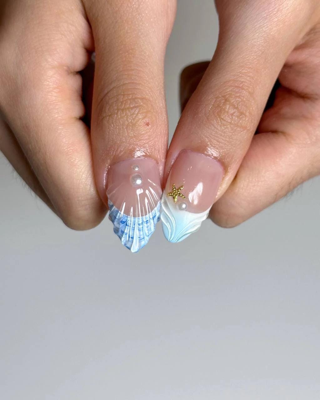 Almond Press On Nails: 3D Floral, Butter Yellow, Mermaid Beach Nail