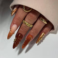 Caramel Brown Press On Nails | Gold Chrome Accent Stiletto Nails | Luxury Autumn Fall Nails | Handmade Statement Set