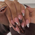Almond Tortoise Shell Press On Nails | Brown & Nude French Tips with Zebra Accent | Gold Detail Elegant Nail Set | Handmade Luxury Nails