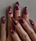 Burgundy Pearl Press On Nails | Luxury Wine Red Almond Nails | Elegant Minimal Pearl Nails | Handmade Reusable Gel Set