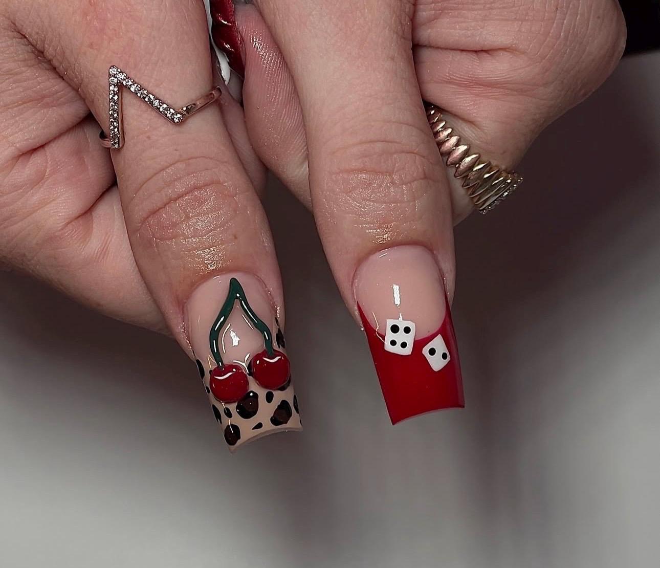Red & Gold Accent French Press On Nails: Shimmer Chrome Tips