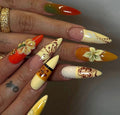 Butter Yellow French Tip Press On Nails: 3D Floral Almond, Elegant Summer Style