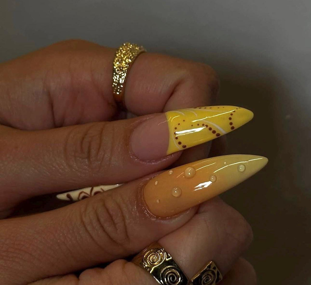 Butter Yellow French Tip Press On Nails: 3D Floral Almond, Elegant Summer Style