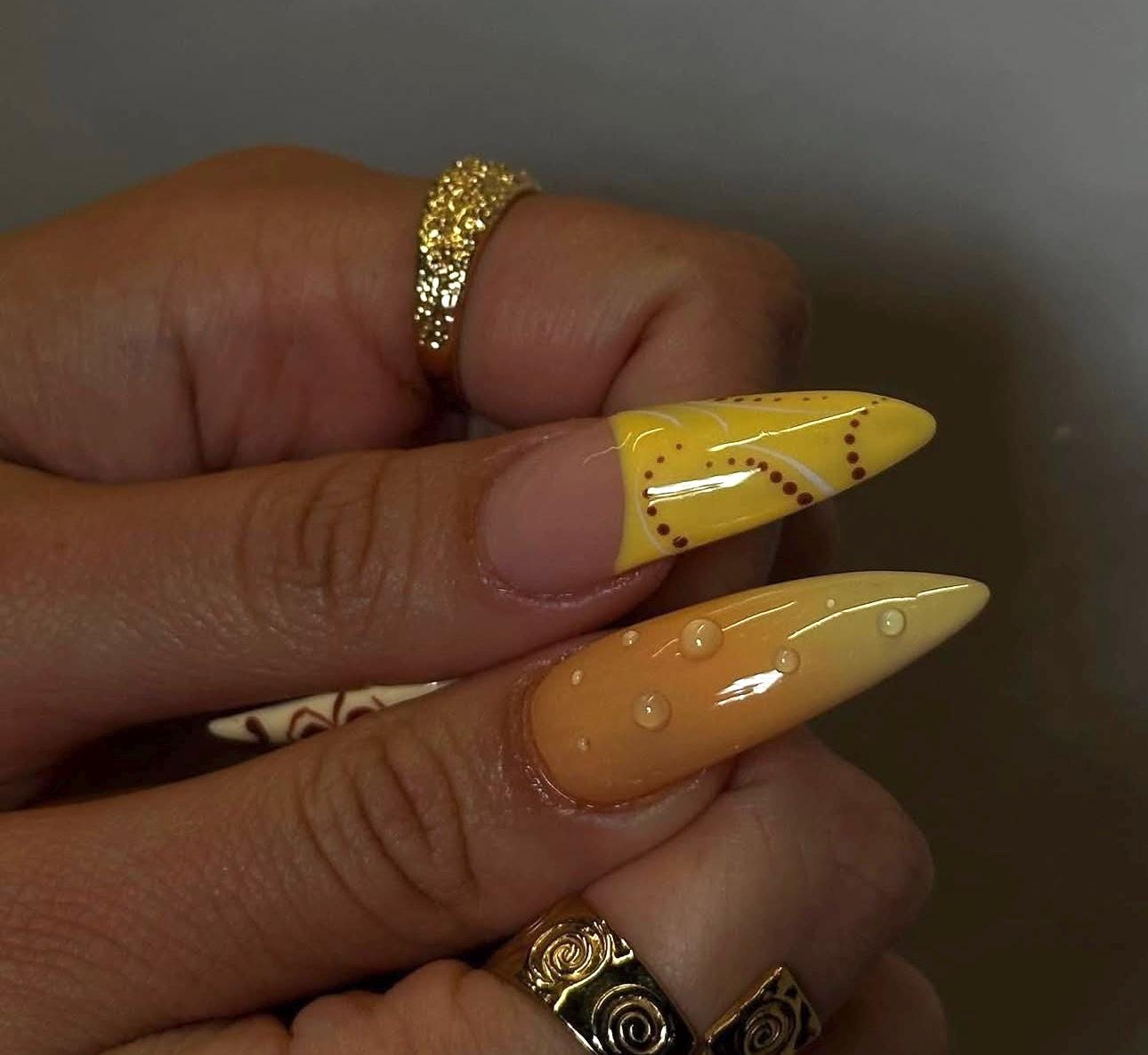 Butter Yellow French Tip Press On Nails: 3D Floral Almond, Elegant Summer Style