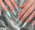 3D Flower Press On Nails: Turquoise Pink Leopard Stiletto - Summer Vacation