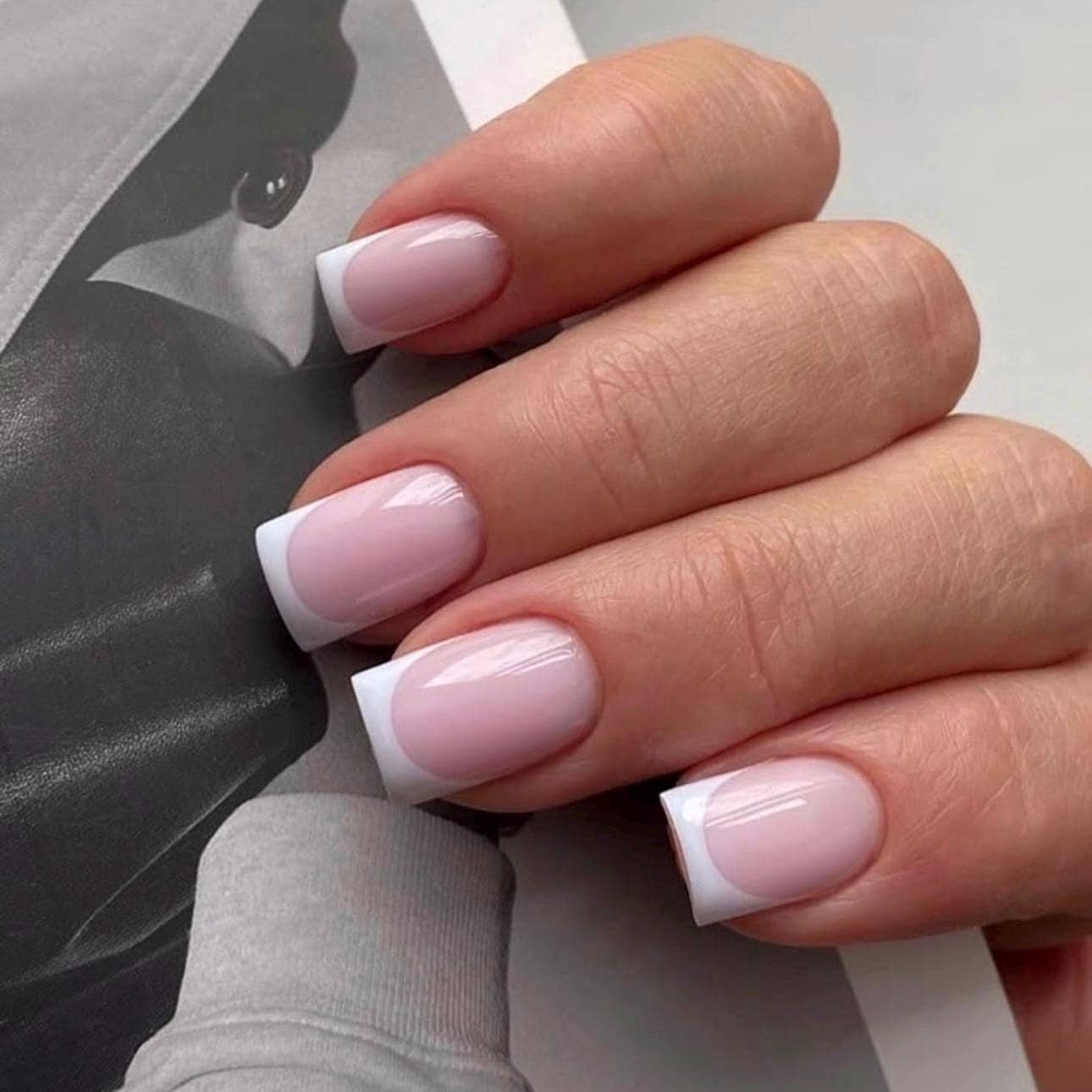 Short Square French Tip Press On Nails, Natural Pink White French Nails, Everyday Elegant Nails, Bridal Nails Set