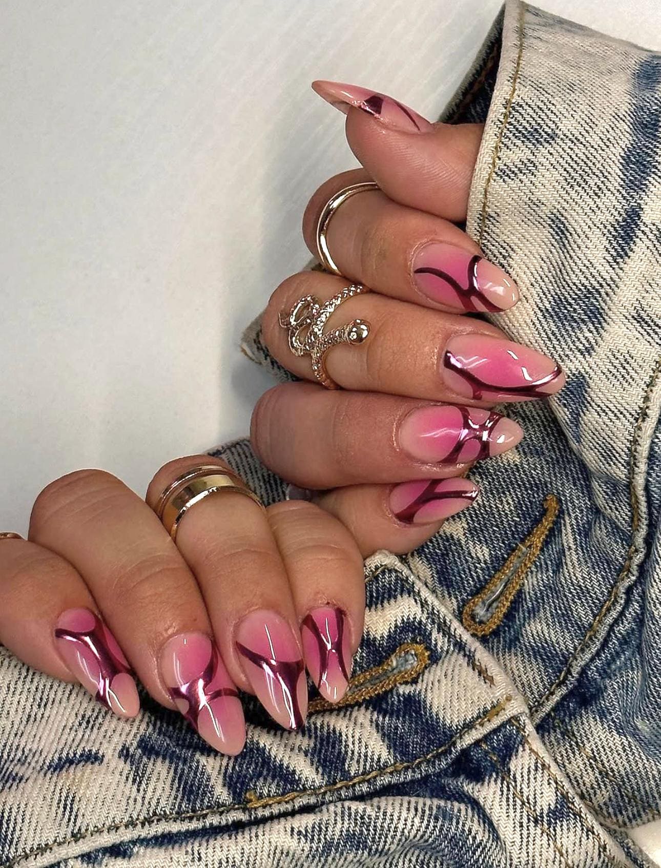 Pink Chrome Press On Nails: Almond Nail Art, Summer Glam