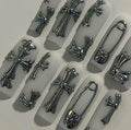 3D Cross Press On Nails: Matte Metallic Art, Custom Design