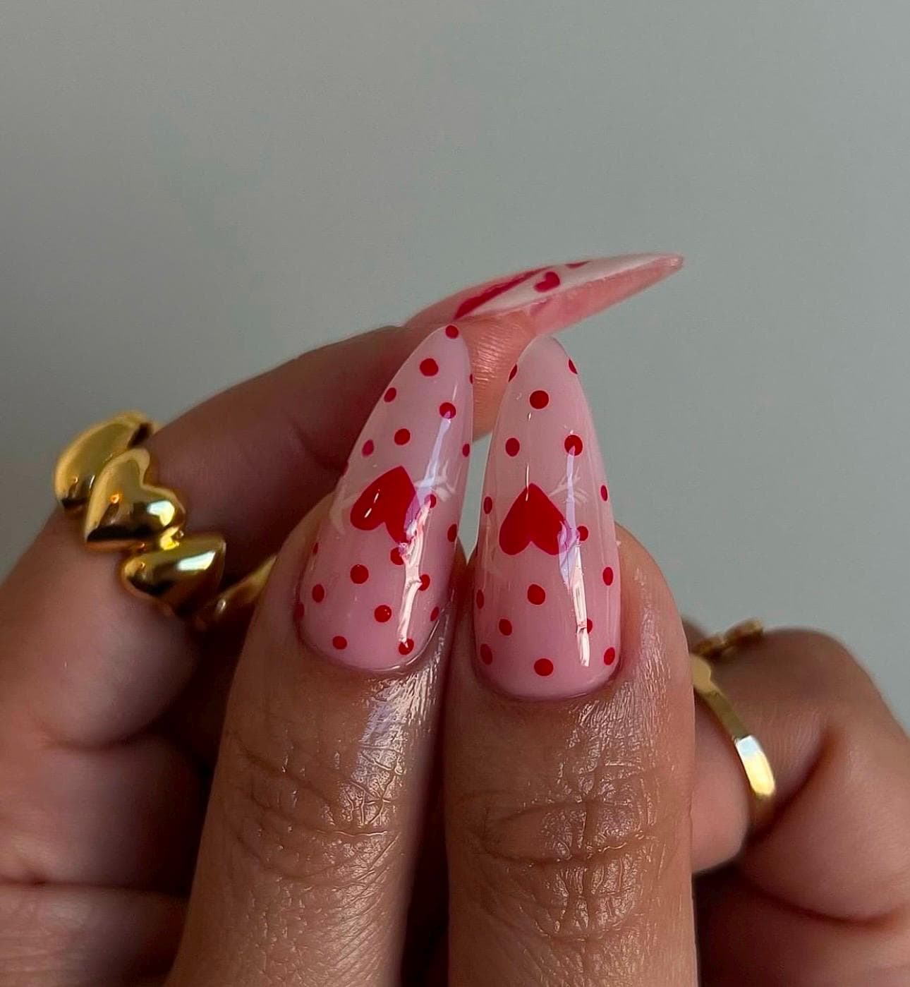 Red French Tip Press On Nails: Almond, Ribbon & Pearl
