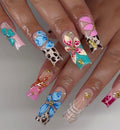Y2K Leopard Print Press On Nails: 3D Flower Design, Long Square Shape