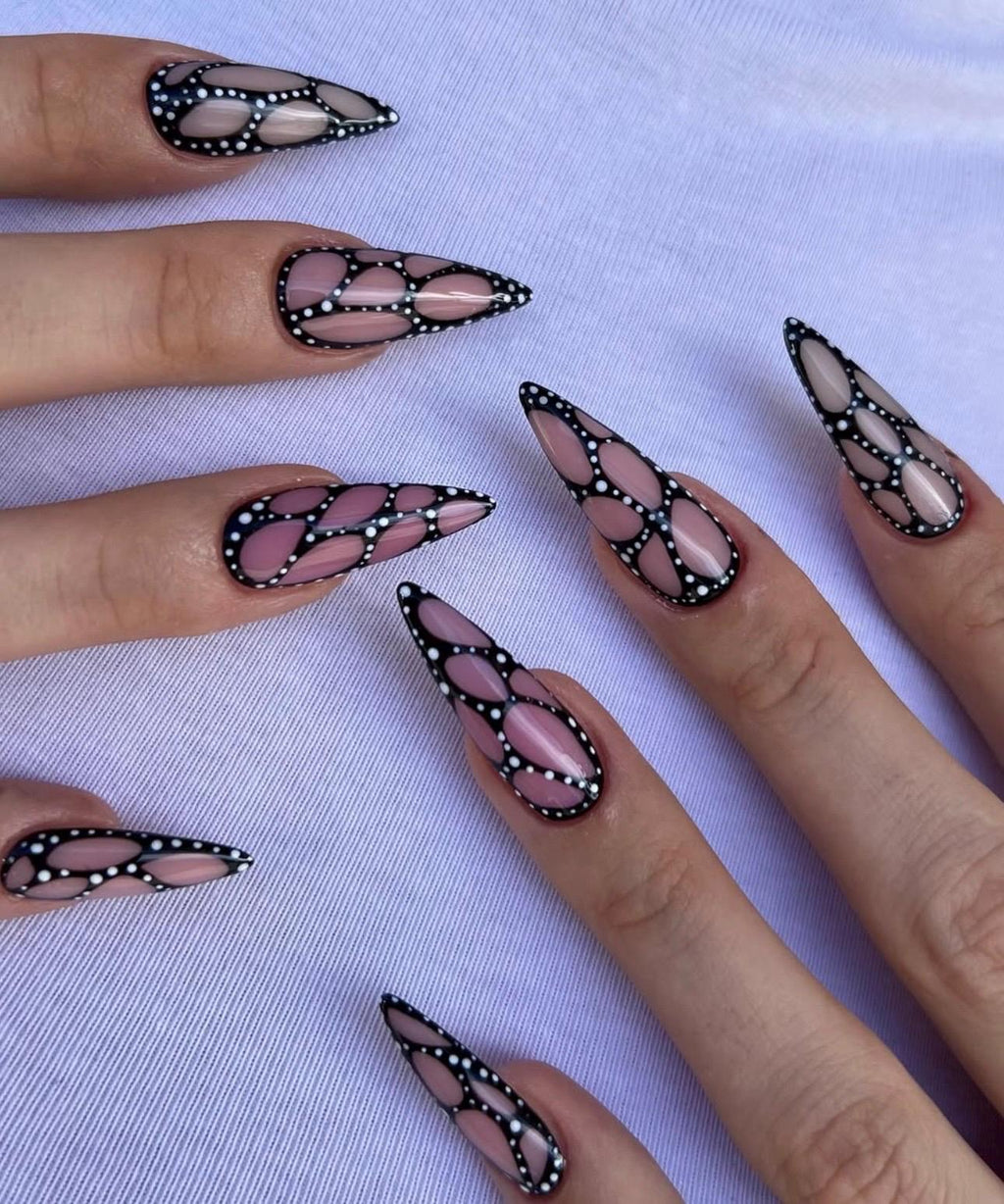 Y2K Press On Nails: Black Stiletto Nail Art