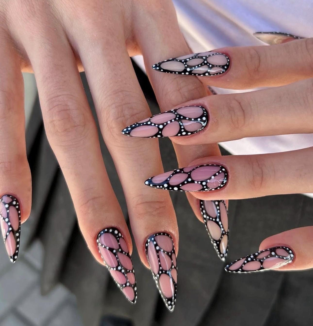 Y2K Press On Nails: Black Stiletto Nail Art