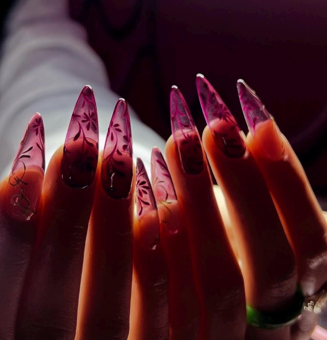 Burgundy Velvet Press On Nails | Luxury Stiletto Nails with Gold Details, Dark Red Valentine Nails, Handmade Glossy Press Ons
