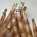 Luxury Zebra Print Press On Nails | Gold Chrome Accent & White French Tips | Long Square Glam Nail Set | Elegant Handmade Nails