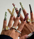 Artistic Mixed Design Press On Set, 3D Sculpted Details with Gold Accents, Luxury Editorial Y2K Style | Handmade Custom Art, Square Nail Set