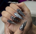 Luxury 3D Gold Chrome Press On Nails | Sculpted Metal Art Nails | Nude Brown Stiletto Nails | Handmade Reusable Nail Set