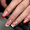 Red & White Cherry Press On Nails: Handmade French Square Nail Set