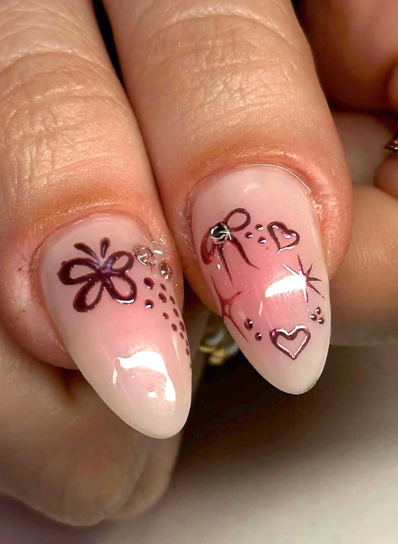 Rose Gold Chrome Heart Press On Nails: Elegant Ribbon Almond Nails