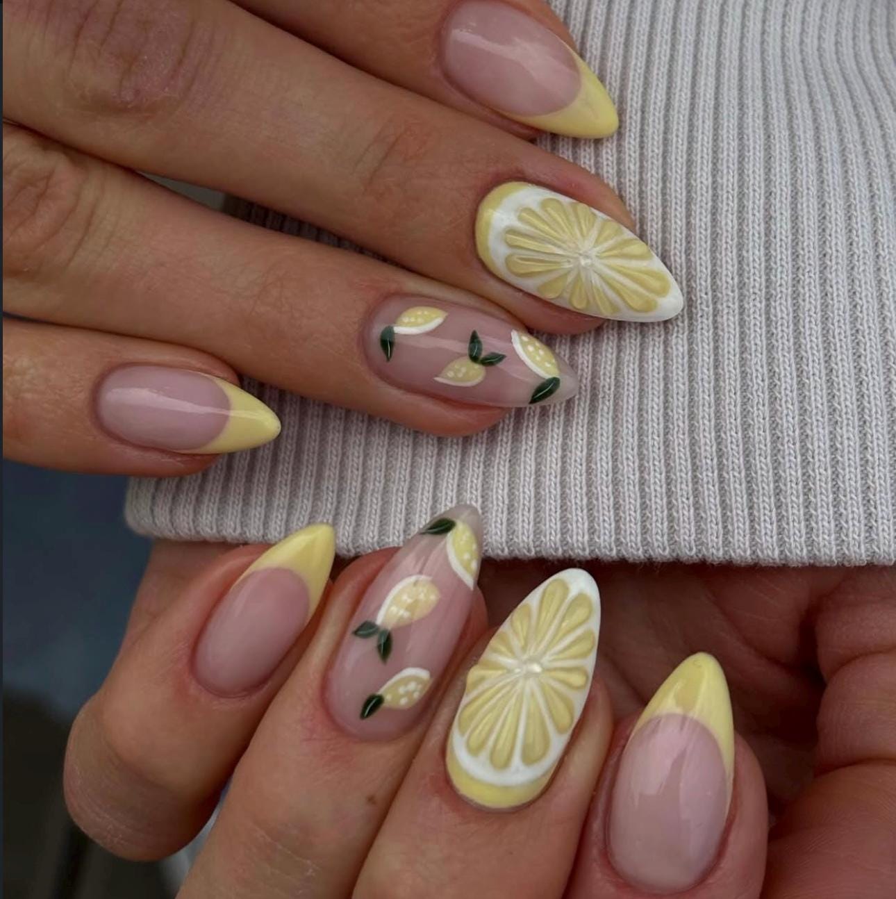 Lemon Yellow Press On Nails: 3D Flower, Summer Beach Style