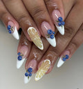 3D Citrus Blueberry Press On Nails: Handmade French Tip False Nails