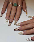 Luxury Glass French Press On Nails | Burgundy and Ivory Sculpted Nail Set | Transparent 3D Abstract Nails | Modern Handmade Nail Art