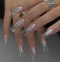 Y2K Silver Metallic Long Square Clear Handmade Press On Nails