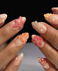 Mermaid Press On Nails: Almond Pearl, 3D Flower & Shell Art